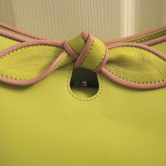 Furla, leather handbag, lime green with pink trim - Picture 9 of 11